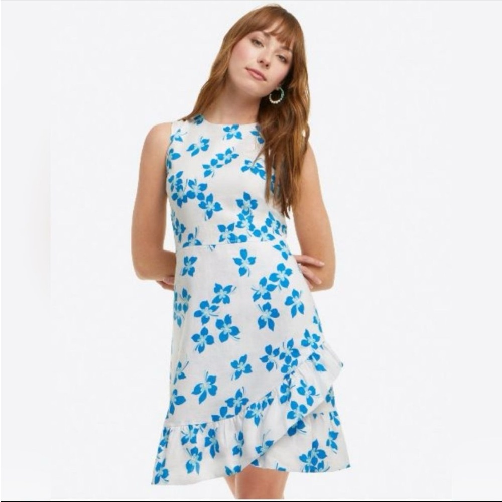 NWOT Draper James Linen Faux Wrap Dress in French Blue Size 0 TTS Fully Lined
